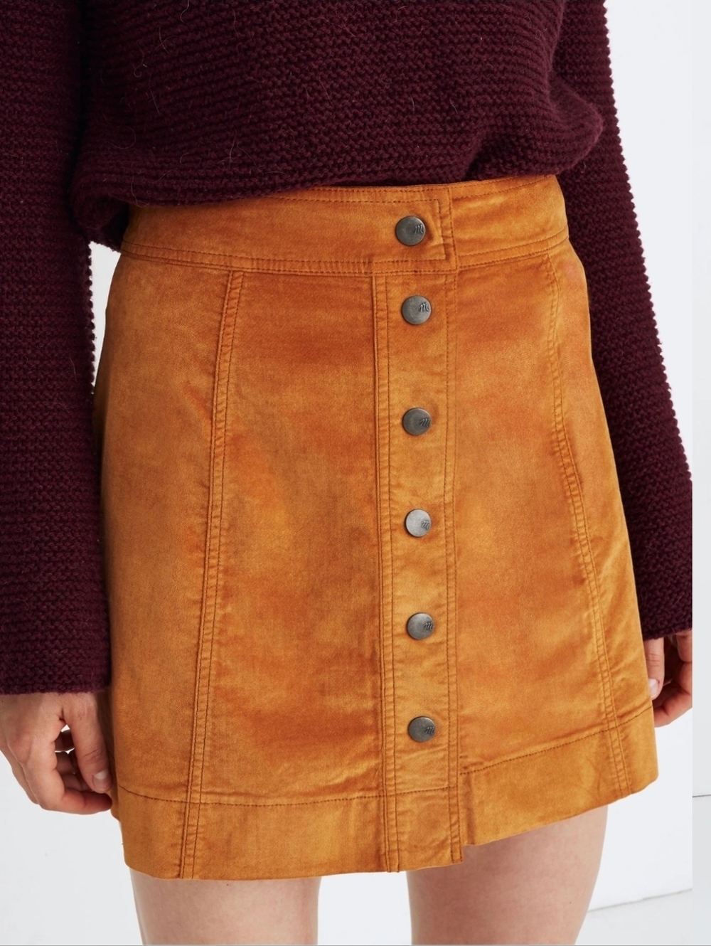Madewell Velveteen A-Line Mini Skirt: Button-Front Edition Size 0
